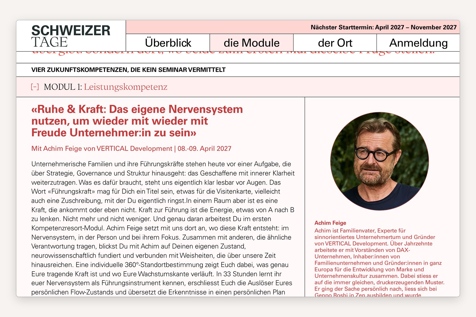 SCHWEIZER TAGE: aufgeklapptes Modul mit Referent